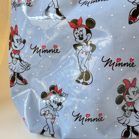 Disney Parks Minnie Mouse Large Vinyl Tote Bag Shopper Purse Blue Polka Dots Red - Picture 8 of 11